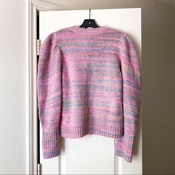 LoveShackFancy Sweater Aquarius Pullover Puffed Shoulders Pink Cloud XL EUC - Picture 4 of 8